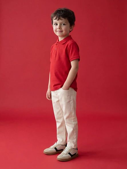 LCW Kids Bej Basic Erkek Çocuk Gabardin Pantolon - Resim 2