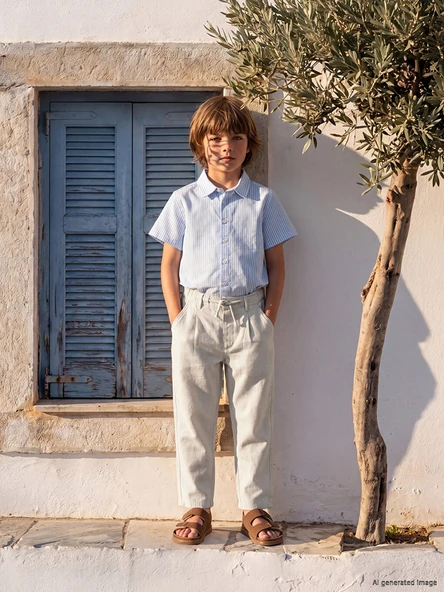 LCW Kids Bej Loose Fit Erkek Çocuk Keten Karışımlı Pantolon ürün görseli 1