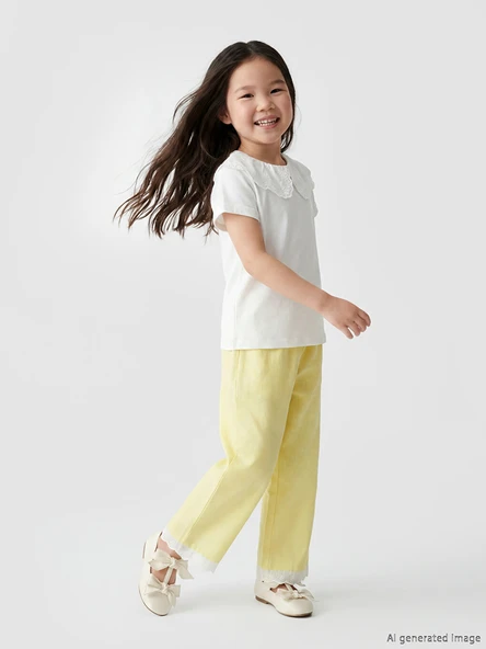 LCW Kids Sarı Kız Çocuk Poplin Pantolon ürün görseli 1