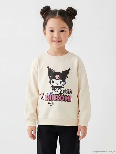 LCW Kids Ekru Kuromi Baskılı Kız Çocuk Kalın Sweatshirt ürün görseli 1
