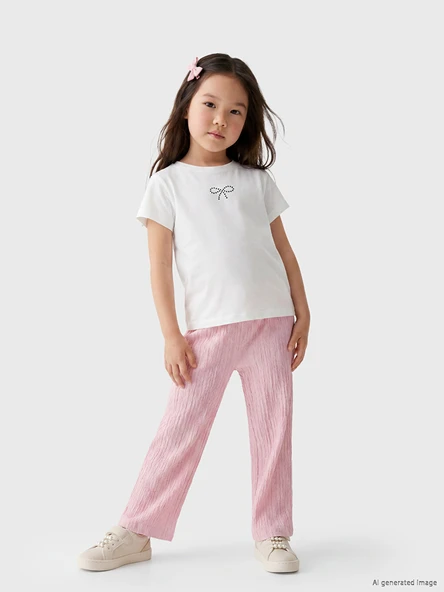 LCW Kids Pembe Beli Lastikli Dokulu Kız Çocuk Eşofman Altı ürün görseli 1