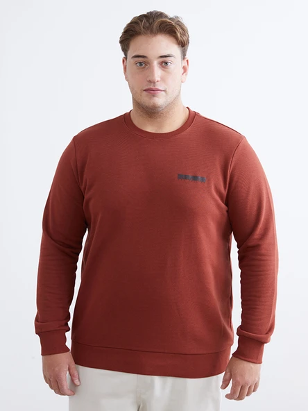 LCWAIKIKI Classic Turuncu Bisiklet Yaka Baskılı Erkek Sweatshirt ürün görseli 1