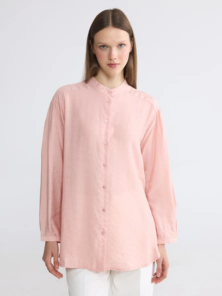 LCW Modest Pembe Hakim Yaka Oversize Kadın Gömlek Tunik ürün görseli 1