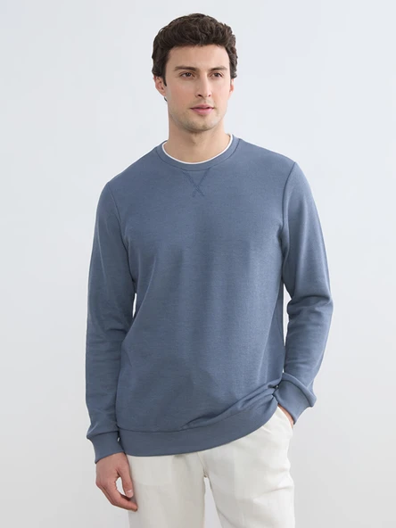 LCWAIKIKI Classic İndigo Bisiklet Yaka Erkek Sweatshirt ürün görseli 1