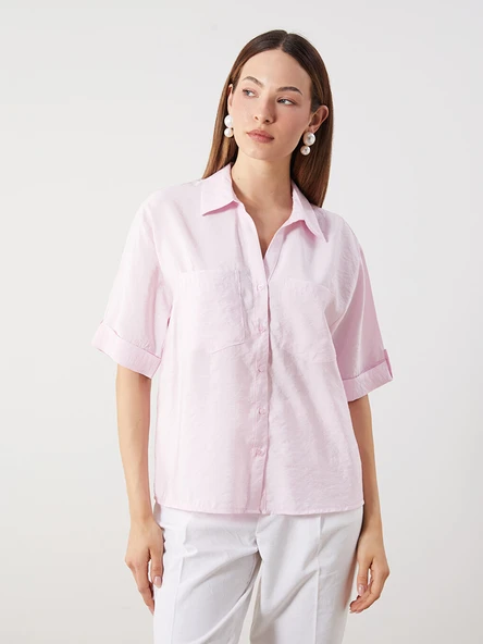 LCW Comfort Pembe Modal Karışımlı Oversize Kadın Gömlek ürün görseli 1