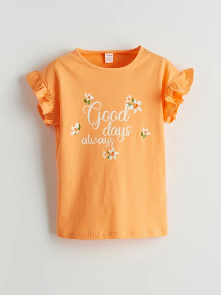 LCW Kids Turuncu Bisiklet Yaka Baskılı Kız Çocuk Tişört ürün görseli 1