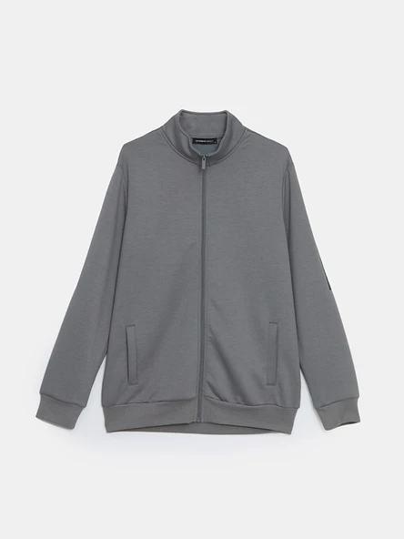 LCWAIKIKI Basic Gri Dik Yaka Erkek Sweatshirt - Resim 5