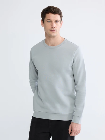 LCWAIKIKI Classic Gri Bisiklet Yaka Erkek Kalın Sweatshirt ürün görseli 1