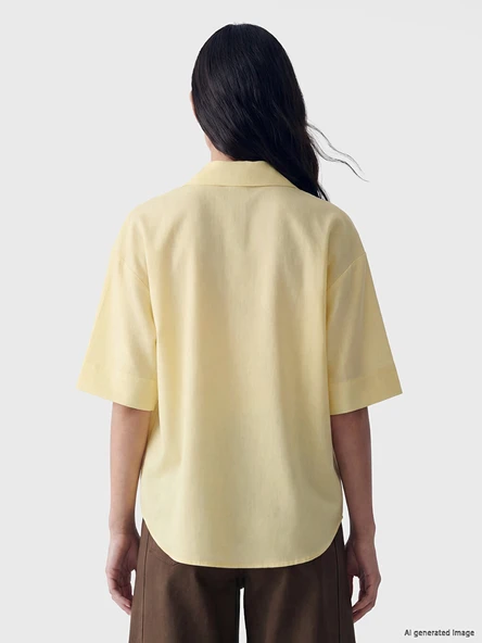 LCW Vision Sarı Oversize Poplin Kadın Gömlek - Resim 4
