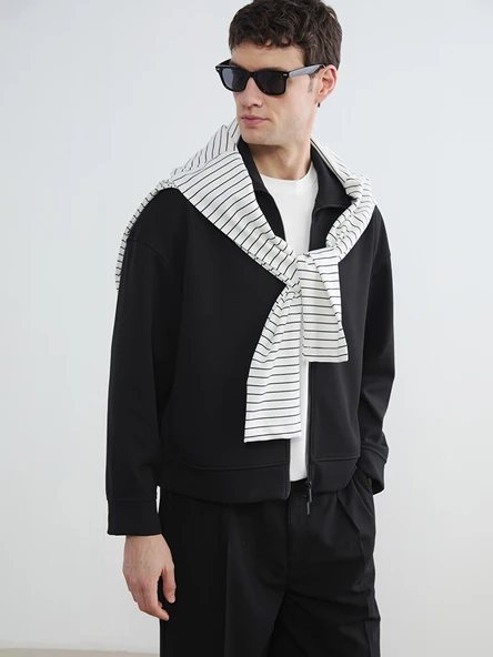 LCW Vision Siyah Dik Yaka Erkek Fermuarlı Sweatshirt ürün görseli 1