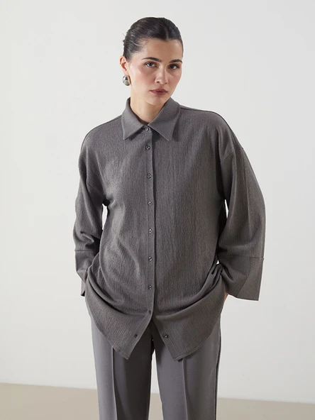 LCW Modest Gri Dokulu Oversize Kadın Gömlek Tunik ürün görseli 1