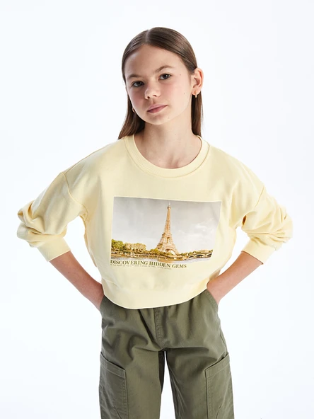 LCW Kids Sarı Bisiklet Yaka Kız Çocuk Sweatshirt ürün görseli 1