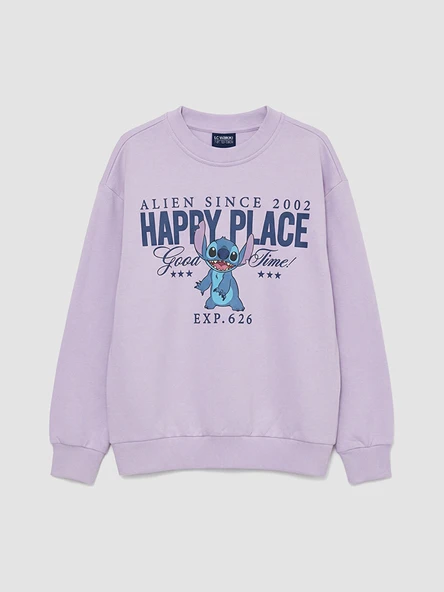LCW Kids Lila Stitch Baskılı Kız Çocuk Kalın Sweatshirt ürün görseli 1