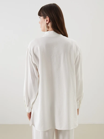 LCW Modest Ekru Oversize Kadın Gömlek Tunik - Resim 4