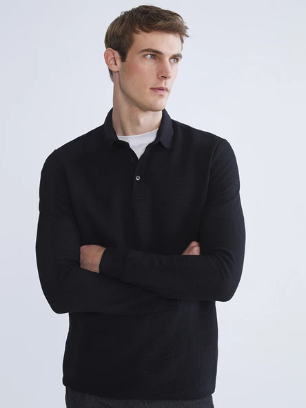 LCWAIKIKI Classic Siyah Polo Yaka Erkek Sweatshirt ürün görseli 1