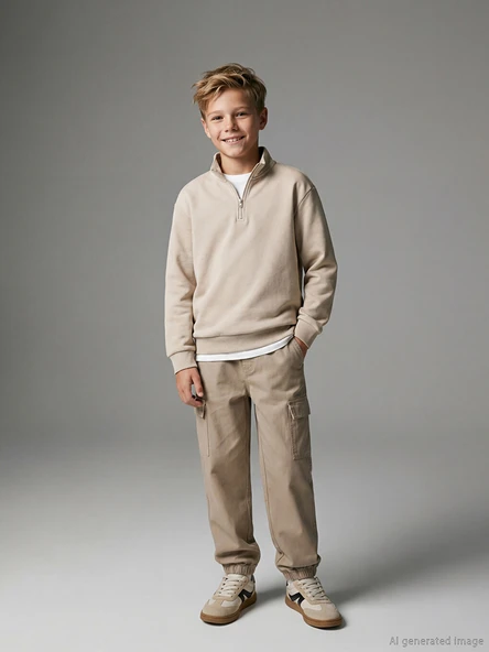 LCW Kids Bej Regular Fit Erkek Çocuk Jogger Pantolon ürün görseli 1