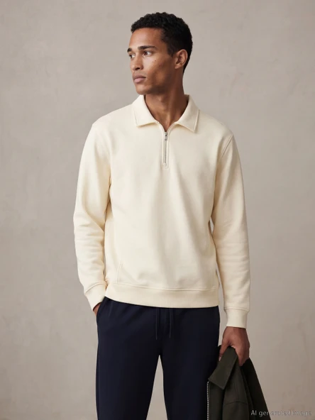 LCW Vision Ekru Fermuarlı Polo Yaka Erkek Sweatshirt ürün görseli 1