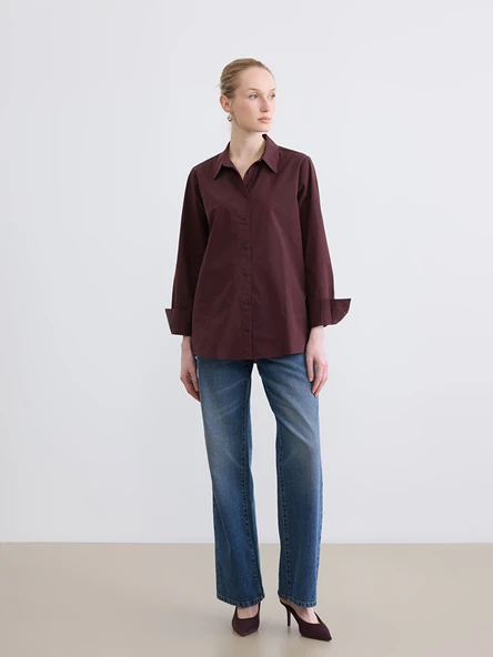 LCW STUDIO Bordo Oversize Poplin Kadın Gömlek - Resim 2