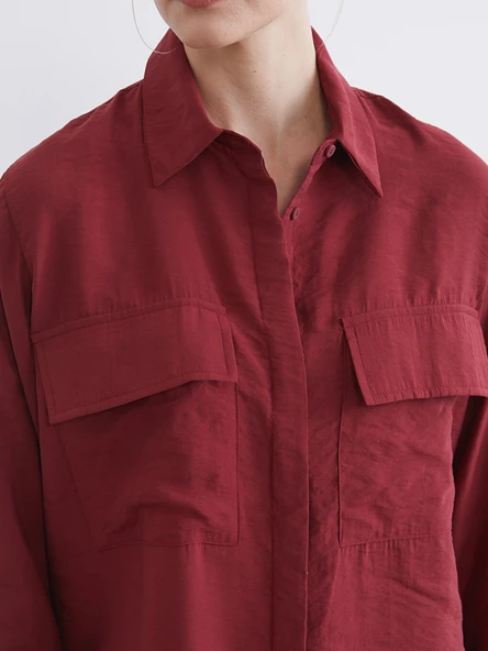 LCW STUDIO Bordo Oversize Kadın Gömlek - Resim 4