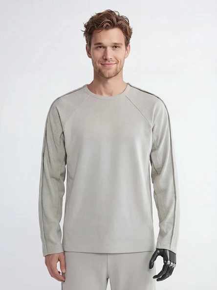 LCW Limitless Bej Kolay Giyilebilir Yanlardan Cırt Bantlı Erkek Sweatshirt ürün görseli 1