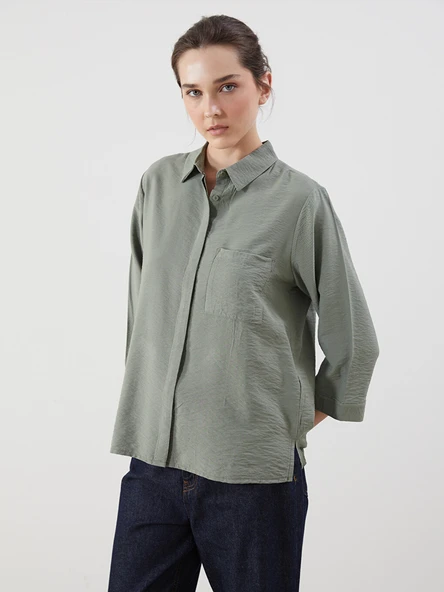 LCWAIKIKI Classic Yeşil Loose Fit Kadın Gömlek ürün görseli 1