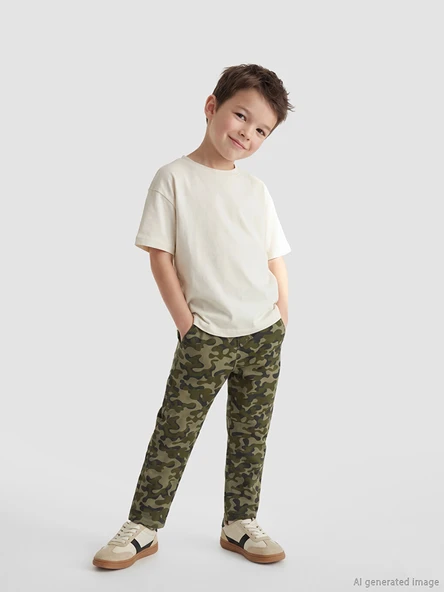 LC WAIKIKI Yeşil Kamuflaj Desenli Erkek Çocuk Gabardin Pantolon ürün görseli 1