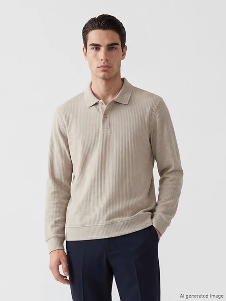 LCWAIKIKI Classic Gri Polo Yaka Erkek Sweatshirt ürün görseli 1