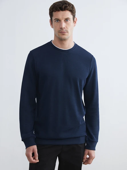 LCWAIKIKI Classic Lacivert Bisiklet Yaka Erkek Sweatshirt ürün görseli 1