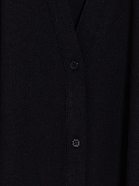 LCW Vision Siyah Oversize Poplin Kadın Gömlek - Resim 7
