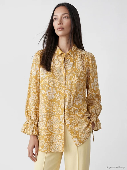 LCW EVERYDAY Bej Desenli Oversize Kadın Gömlek Tunik ürün görseli 1