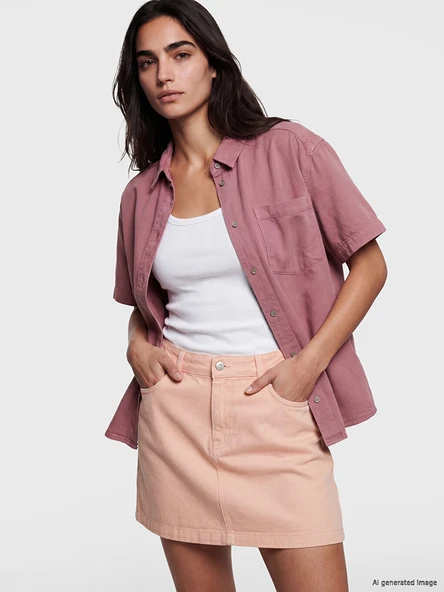 LCW Vision Pembe Cepli Oversize Kadın Jean Gömlek ürün görseli 1