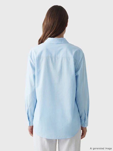 LCW Modest Mavi Poplin Kadın Gömlek Tunik - Resim 4