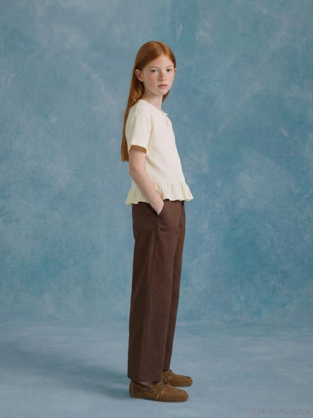 LCW Girls Studio Kahverengi Beli Lastikli Kız Çocuk Poplin Pantolon ürün görseli 1
