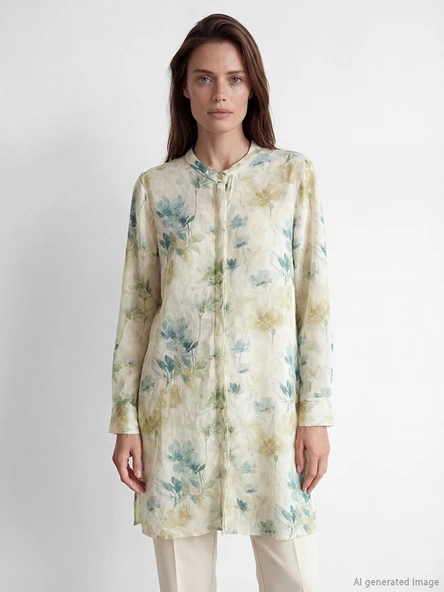 LCW Grace Bej Hakim Yaka Çiçekli Kadın Gömlek Tunik ürün görseli 1