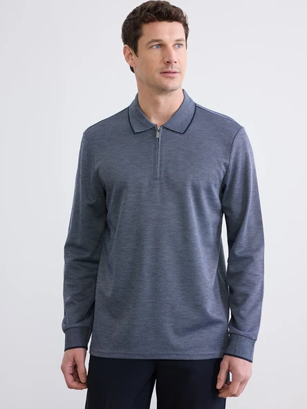 LCWAIKIKI Classic Lacivert Polo Yaka Erkek Sweatshirt ürün görseli 1