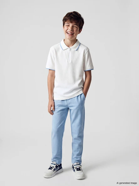 LCW Kids Mavi Beli Lastikli Pileli Erkek Çocuk Pantolon ürün görseli 1