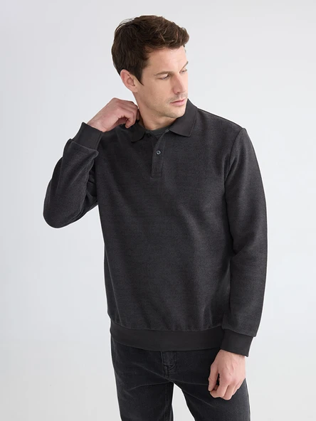 LCWAIKIKI Classic Antrasit Polo Yaka Erkek Sweatshirt ürün görseli 1