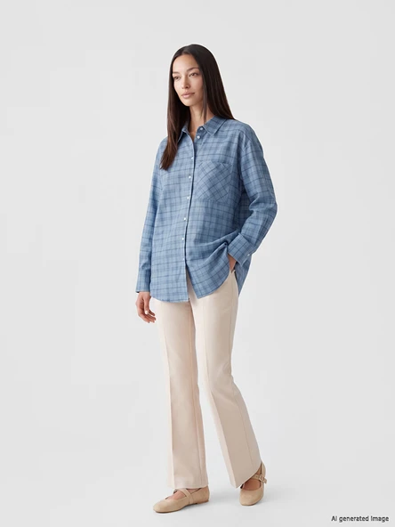 LCW Modest Mavi Ekose Oversize Kadın Gömlek - Resim 2