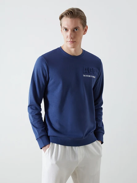 LCWAIKIKI Classic Lacivert Bisiklet Yaka Uzun Kollu Baskılı Erkek Sweatshirt ürün görseli 1