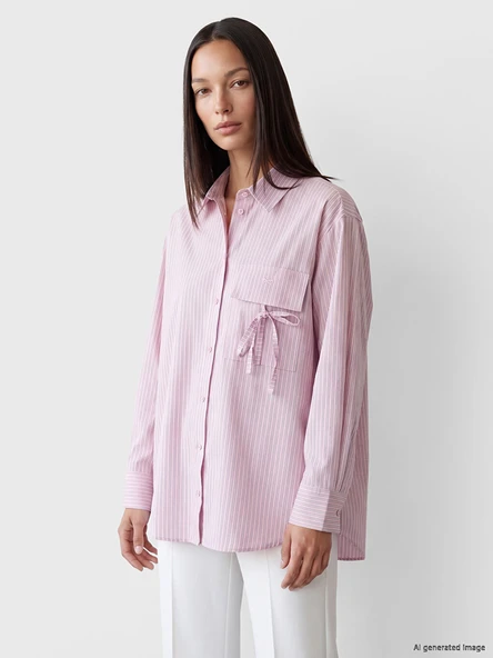 LCW Modest Pembe Çizgili Kadın Gömlek Tunik ürün görseli 1
