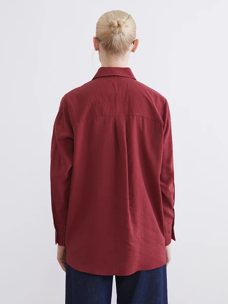 LCW STUDIO Bordo Oversize Kadın Gömlek - Resim 5