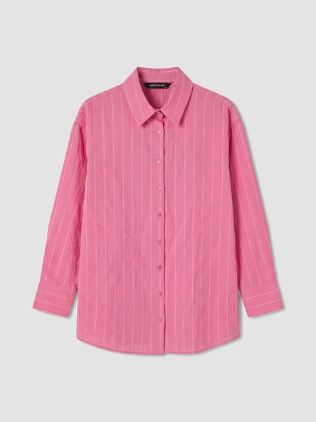 LCW Modest Pembe Çizgili Oversize Kadın Gömlek Tunik ürün görseli 1