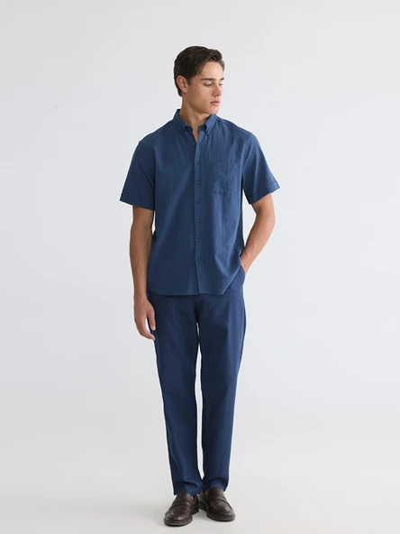 LCWAIKIKI Classic İndigo Regular Fit Armürlü Erkek Gömlek - Resim 2