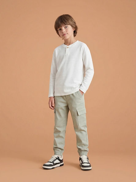 LCW Kids Yeşil Beli Lastikli Erkek Çocuk Kargo Pantolon ürün görseli 1