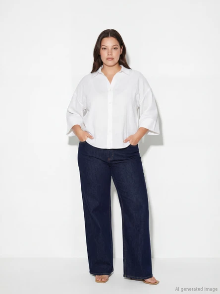 LCW Vision Beyaz Oversize Poplin Kadın Gömlek - Resim 2
