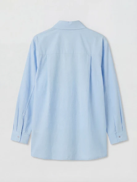 LCW Modest Mavi Poplin Kadın Gömlek Tunik - Resim 6