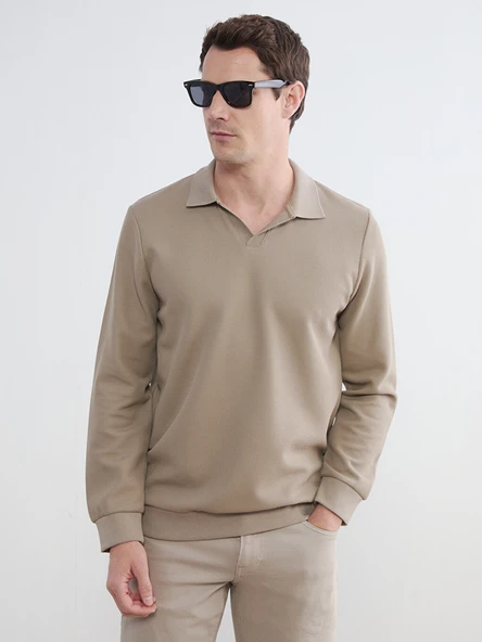 LCWAIKIKI Classic Bej Polo Yaka Erkek Sweatshirt ürün görseli 1