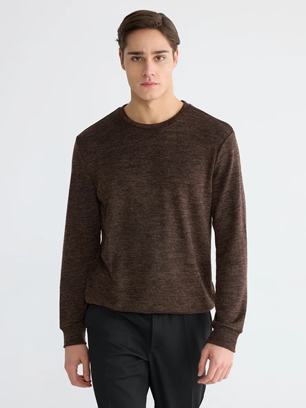 LCWAIKIKI Classic Kahverengi Bisiklet Yaka Erkek Sweatshirt ürün görseli 1