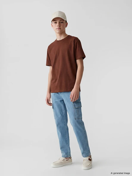 LCW Kids İndigo Regular Fit Erkek Çocuk Kargo Jean Pantolon ürün görseli 1
