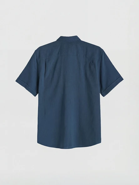 LCWAIKIKI Classic İndigo Regular Fit Armürlü Erkek Gömlek - Resim 6